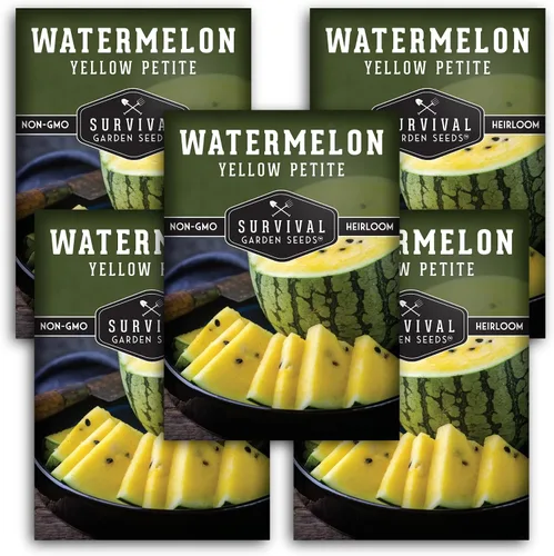 Miniatura 12 de Survival Garden Seeds - Semilla de sandía amarilla pequeña para plantar - 3 paquetes con instrucciones para plantar y cultivar pequeñas sandías