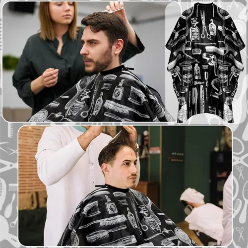 Miniatura 7 de FEBSNOW Kit de capa de corte de cabello, capa de peluquería profesional con cepillo para el cuello para adultos, impermeable, capa de peluquería