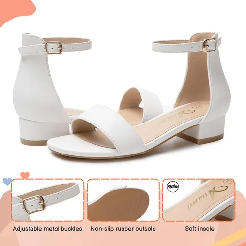 Miniatura 47 de Athlefit Sandalias para niñas, puntera abierta, correa en el tobillo, tacones bajos, zapatos de vestir para niñas pequeñas y grandes