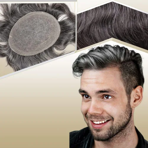 Miniatura 28 de Tupé de cabello humano europeo para hombres, suave encaje suizo completo, sistema de reemplazo de cabello, extensiones de cabello de 10 x 8 1B