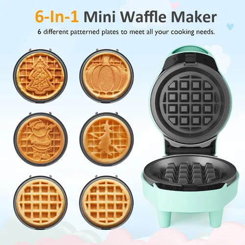 Miniatura 3 de Sunvivi Mini waflera de 4 pulgadas: waflera 6 en 1 con Juego de 6 platos antiadherentes extraíbles