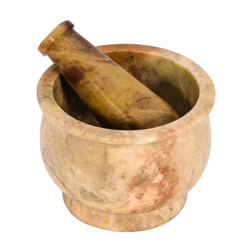 Mortero y mortero, hecho de piedra dura pulida resistente, molinillo de piedra natural para especias, pastas, hierbas, condimentos, etc. (Haldi)
