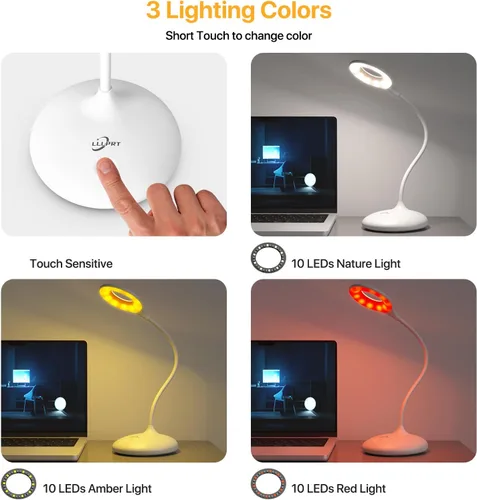 Miniatura 2 de Lámpara de escritorio recargable inalámbrica con 3 modos de color, control táctil, lámpara de mesa de 30 LED, luz de lectura de atenuación continua