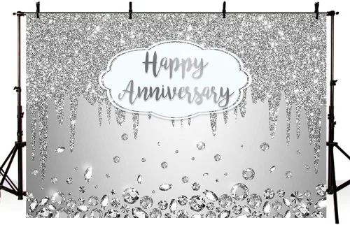 Miniatura 4 de AIBIIN 7x5ft Personalized Customization Happy Anniversary Backdrop Silver Dripping Glitter Crystals Photography Background Cheers to Wedding