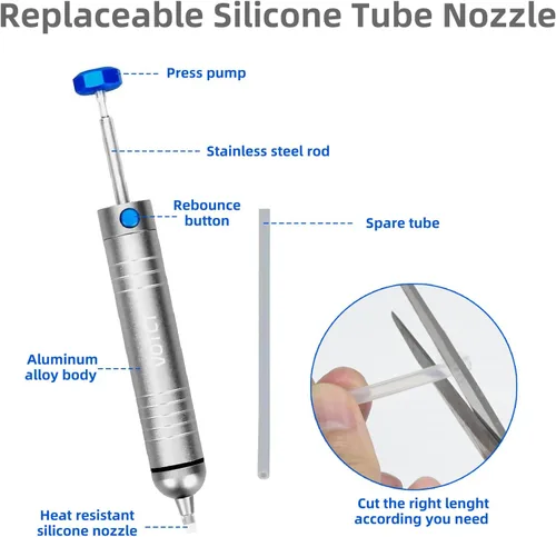 Miniatura 6 de Extractor de Soldadura Sin Obstrucciones Bomba Desoldadora para Remover Soldadura con Boquilla de Succión de Silicona Resistente al Calor
