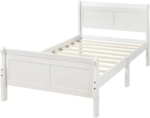 Miniatura 4 de Cama de plataforma individual, marco de cama de madera rústica de aspecto simple con cabecero y estribo para muebles de dormitorio o habitación