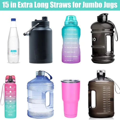 Miniatura 4 de ALINK Pajitas de silicona reutilizables extra largas de 15 pulgadas, paquete de 4 popotes flexibles para vaso Stanley de 40 onzas, botellas de agua