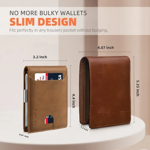 Miniatura 90 de RUNBOX - Carteras delgadas para hombre, cartera de piel con pinza para el dinero, cartera de bolsillo frontal con bloqueo RFID, tarjetero