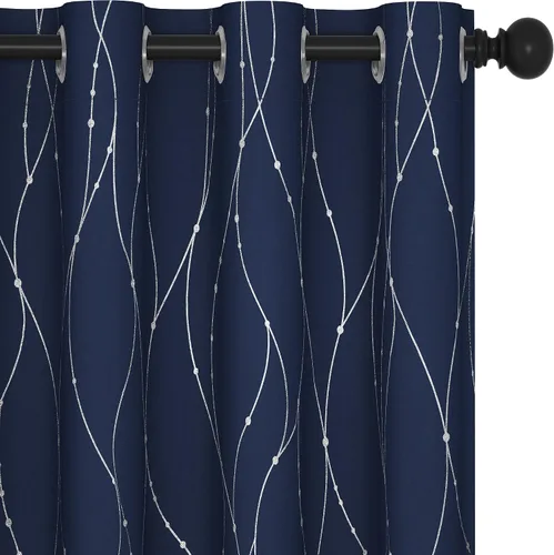 Deconovo Juego de 2 paneles de cortinas blackout, 84 pulgadas de largo, cortinas para dormitorio con ojales y diseño floral (52 x 84 pulgadas, azul