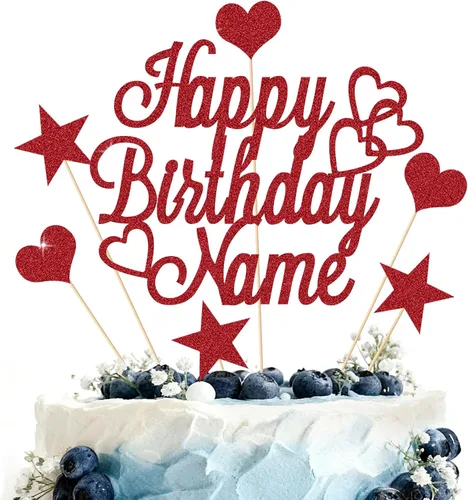 Miniatura 8 de Adorno Personalizado para Pastel de Feliz Cumpleaños Decoración para pastel con nombre personalizado Tarjeta con purpurina de doble cara