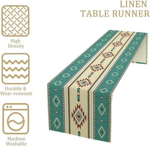 Miniatura 12 de Camino de mesa étnico del suroeste, navajo tribal nativo americano, bohemio, patrón geométrico azteca, camino de mesa para cocina, mesa de comedor