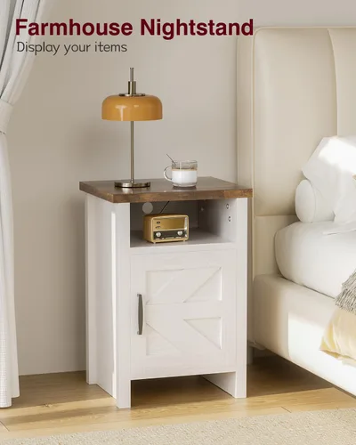 Miniatura 3 de YESHOMY Mesita de noche moderna de granja con estante y puerta de granero, juego de 1 para dormitorio, color blanco