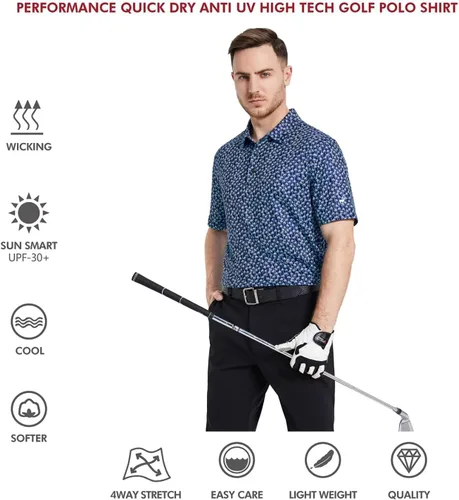 Miniatura 5 de Camisas de golf para hombre, manga corta, absorben la humedad, ajuste seco, estampado, atlético, casual, polo de golf para hombres