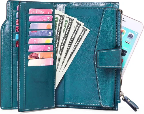 Miniatura 4 de SENDEFN - Cartera de cuero para mujer, portatarjetas con bloqueo RFID, monedero para mujer con cierre
