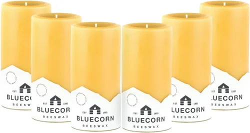 Bluecorn Beeswax Vela de pilar, cera de abejas natural 100% pura, vertida a mano de 4 x 8 pulgadas, combustión limpia y sin goteo, larga duración