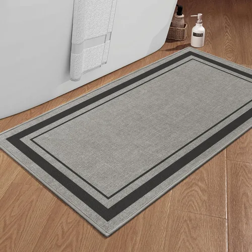 Miniatura 73 de chakme Juego de 2 alfombras de baño ultrafinas, absorbentes, antideslizantes, lavables a máquina, color beige oscuro, 17 x 24 pulgadas + tapete