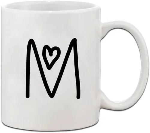 M Love Hearts - Taza de cerámica personalizada con monograma con letra M, diseño de corazones, regalo para Navidad, Hanukkah, para hombres y mujeres