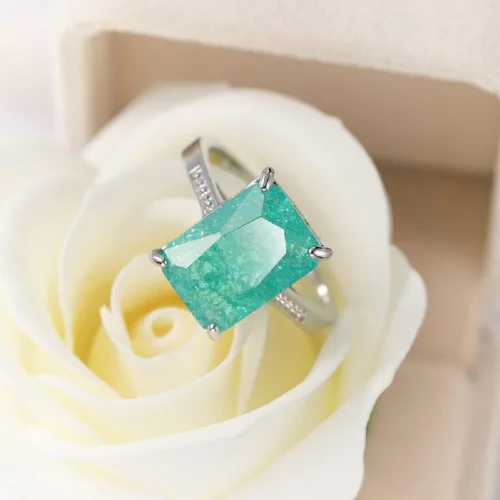 Miniatura 2 de Anillo de compromiso de plata de ley 925 con topacio para mujer, anillo de zafiro con piedras preciosas de aguamarina, joyería de compromiso