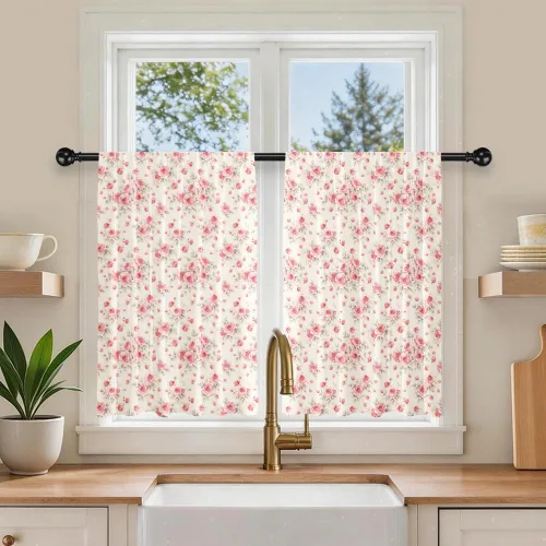 Miniatura 8 de Barn Door Printed Polyester Short Kitchen Curtains 27.5" W x 36" L, Rod Pocket Rustic Wood Door Curtains, Small Decorative Window Curtains for