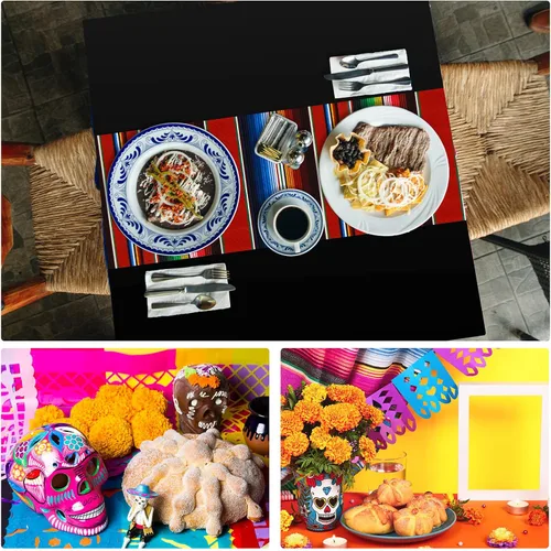Miniatura 6 de Oudain Mantel de plástico para fiesta, 3 piezas, 108 x 54 pulgadas, desechables, impermeables, mexicanos, a rayas, para noche de tacos, festivales