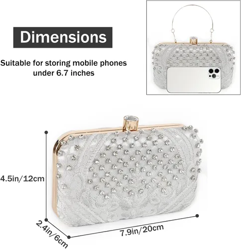Miniatura 3 de DA BODAN - Bolso de noche para mujer, estilo vintage, con cuentas y lentejuelas y perlas, bolso de hombro para boda, novia, fiesta de graduación