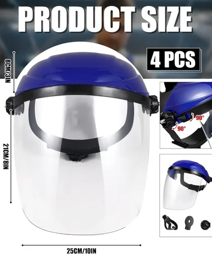 Miniatura 2 de Tellegloww Paquete de 4 protectores faciales de seguridad para moler y cortar, máscara facial resistente a los impactos para trabajo química Azul