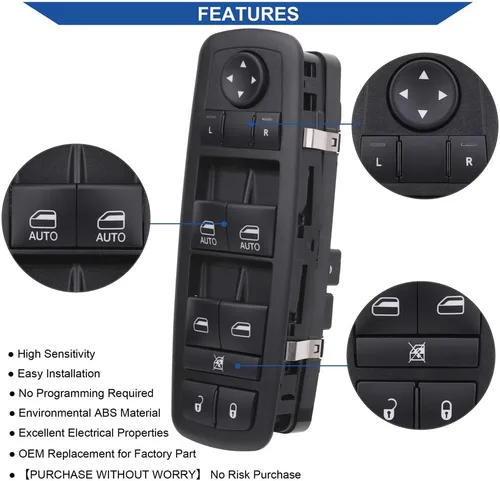 Miniatura 5 de Obaee Interruptor de ventana delantera izquierda 68231805AA compatible con Chrysler 300 2011-2012, Chrysler 200 2015-2017, Dodge Charger 2011-2014