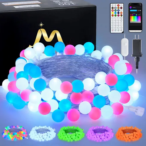 Miniatura 30 de JMEXSUSS 100 luces LED de Navidad a pilas para interiores y exteriores, impermeables, 33 pies, luces de globo en cadena con pilas con control Varios