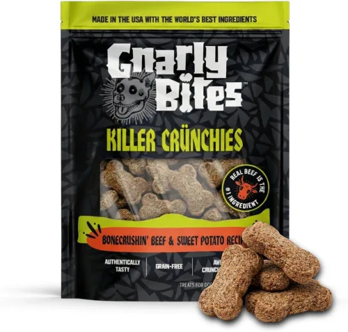 Killer Crunchies - Golosinas para perros, aperitivo crujiente y saludable para cachorros y perros adultos, hecho con carne de res real, receta de
