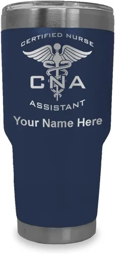 Miniatura 38 de LaserGram Vaso aislado al vacío de 20 onzas, asistente de enfermera certificada por CNA, grabado personalizado incluido (negro)