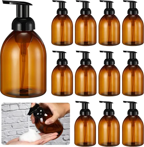 Uiifan 16 piezas 17 oz dispensador de jabón espumoso ámbar recargable botella de bomba de espuma de plástico contenedor líquido para cocina baño