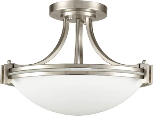 Miniatura 7 de SAMTEEN Lámpara de techo semiempotrada de níquel cepillado moderna de 3 luces de vidrio blanco para pasillo, lámpara de techo para dormitorio, sala
