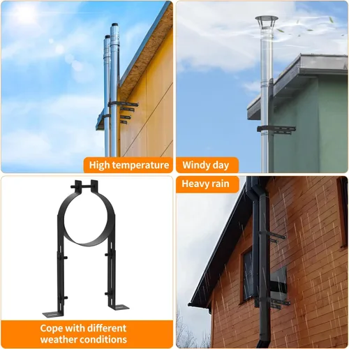Miniatura 6 de Soporte de tubo de chimenea de 4 pulgadas, correa de pared de ventilación ajustable, colgador de tubo de estufa de acero inoxidable para tubos