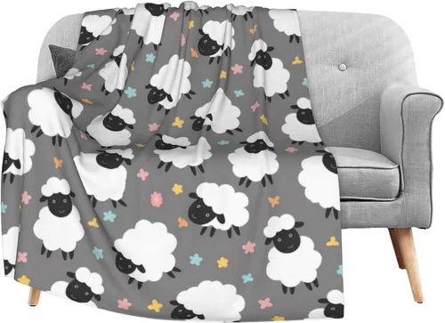Manta suave de ovejas de corderos de 40 x 50 pulgadas, ligera y cálida manta de forro polar de franela para sofá, cama, sofá, viajes, campamento