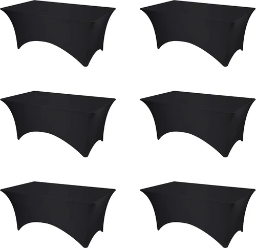 BRILLMAX Paquete de 6 Fundas de Mesa Ajustadas de Spandex Negras - Manteles Elásticos de 6 pies para Mesas Rectangulares Plegables de 6 Pies, Negro