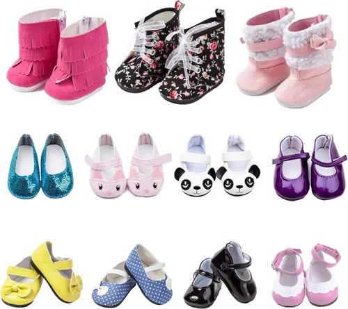 Miniatura 2 de 6 pares de zapatos de muñeca incluyen botas, zapatos de cuero, se adaptan a muñecas American Girl de 18 pulgadas