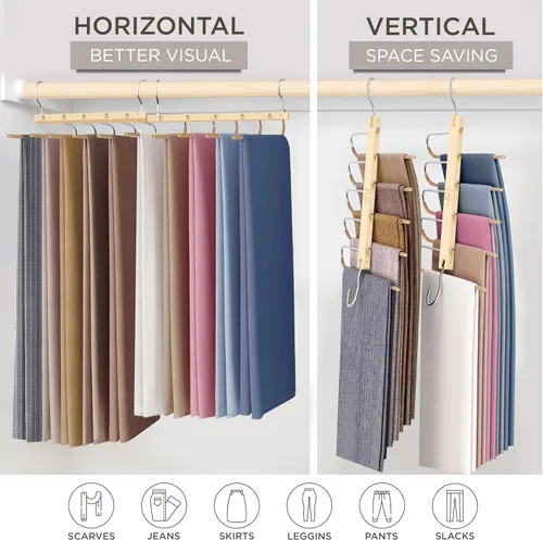 Miniatura 4 de MORALVE - Colgadores para pantalones que ahorran espacio - Colgadores europeos de madera de haya para bufandas y jeans - Organizador de clóset