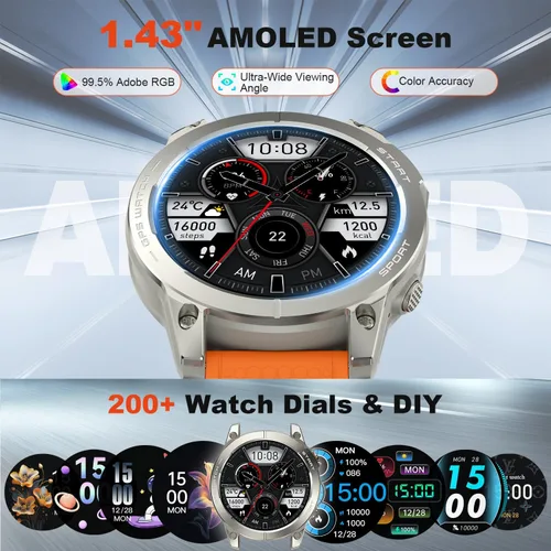Miniatura 6 de Reloj inteligente para hombres con GPS Fitness: 1.43 "AMOLED Militar Hacer respuesta llamada Correr Relojes digitales para hombre Impermeable