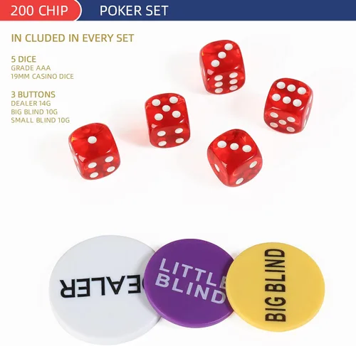 Miniatura 4 de Juego de 200 fichas de póquer para Texas Holdem, blackjack, torneos con estuche de aluminio, 2 barajas de cartas, botón de repartidor, botón de Rojo