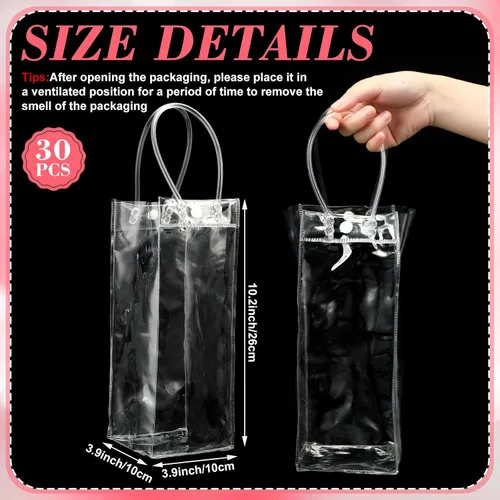 Miniatura 2 de Silkfly 30 bolsas de regalo de PVC transparente con asas de 10 x 4 x 4 pulgadas, bolsa de regalo reutilizable transparente rectangular para fiesta