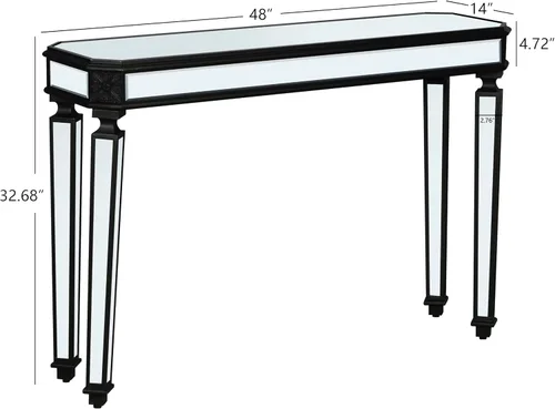 Miniatura 2 de Mesa de consola con espejo de 48 pulgadas, mesa de entrada moderna de plata glamorosa con borde tallado negro vintage con espejo de vidrio para sala