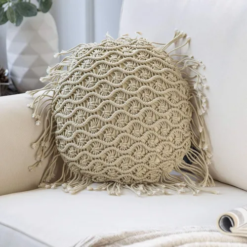 Miniatura 8 de Phantoscope 100% Algodón Hecho a Mano Simetría 3D Tejido de Crochet Boho Almohada Decorativa para Sofá de Sala Gris 18 x 18 pulgadas 45 x 45 cm