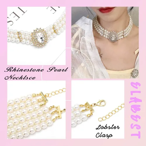Miniatura 5 de ELABEST Collar de perlas para mujer, collar de diamantes de imitación, gargantilla de perlas de moda, cadena de tenis de moda, joyería de dama