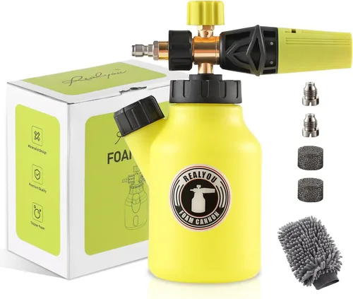 REALYOU Cañón de espuma de hasta 4500 PSI, cañón de espuma para lavadora a presión con conector rápido de 1/4 pulgadas, cañón de espuma de nieve con