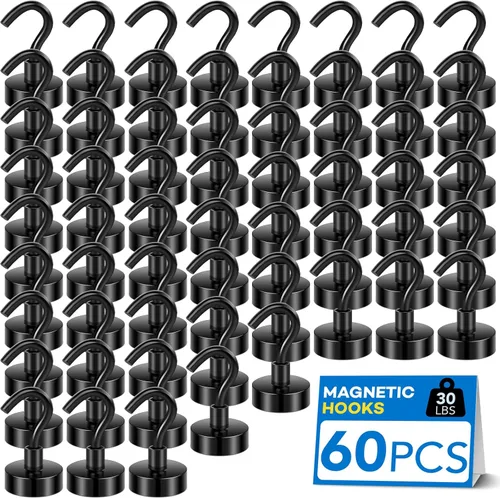 Miniatura 14 de LOVIMAG - Ganchos magnéticos, imanes de 30 libras con ganchos para crucero, ganchos magnéticos negros para colgar, refrigerador, aula, nevera