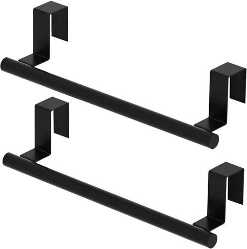 Miniatura 8 de Barra toallero para puerta de gabinete - Individual, de acero inoxidable y negro mate sobre puerta de armario