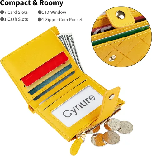 Miniatura 15 de Cartera de cuero para mujer, pequeña, compacta, plegable, con bolsillo para monedas con cremallera