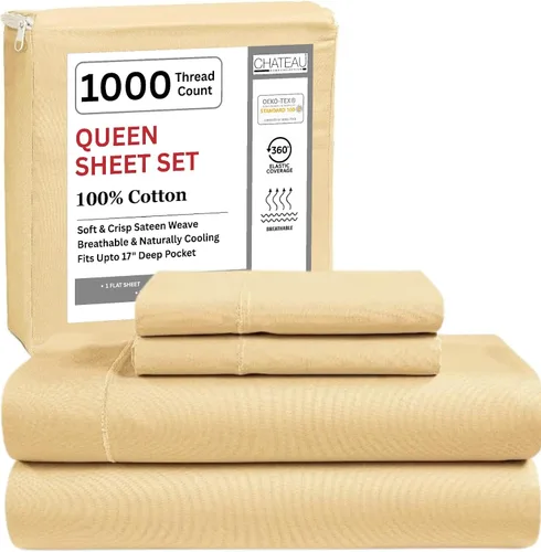Miniatura 29 de Juego de sábanas 100% algodón para cama King, juego de sábanas certificadas de 1000 TC con bolsillo profundo, juego de sábanas y fundas de almohada