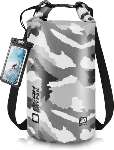 Bolsa seca impermeable, 5L/10L/20L/30L/40L Mochila de almacenamiento ligera con funda para teléfono para mujeres y hombres, saco impermeable Gris