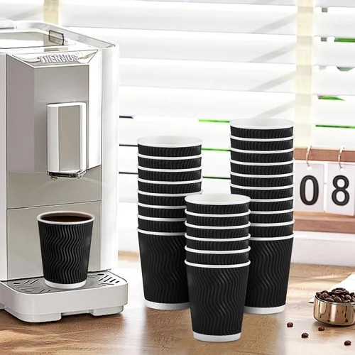 Miniatura 6 de Lamosi Tazas de café desechables 8 oz Paquete de 100, Tazas de café de papel 8 oz para bebidas calientes o frías, Taza de pared ondulada aislada